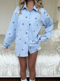 Bow Print Long Sleeve Shirt - Trendsi - Flyclothing LLC
