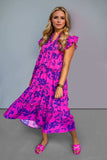 Oh Full Size Ruffled Printed Notched Cap Sleeve Midi Dress - Trendsi - Flyclothing LLC