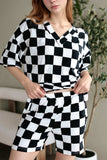 Checkerboard V Neck Loose Tee and Shorts Set - Trendsi - Flyclothing LLC