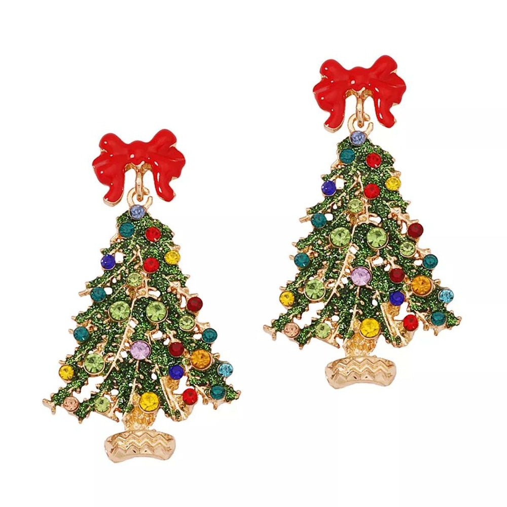 Christmas Tree Earrings with Bow - Trendsi - Flyclothing LLC