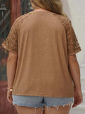 Plus Size Lace Round Neck Short Sleeve T-Shirt - Trendsi - Flyclothing LLC