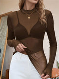 Mock Neck Long Sleeve Sheer Top - Trendsi - Flyclothing LLC
