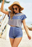 Tank, Color Block Round Neck Tee and Shorts Three-Piece Swim Set - Trendsi - Flyclothing LLC