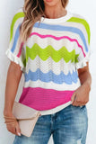 Color Block Crochet Ruffled Short Sleeve Knit Top - Trendsi - Flyclothing LLC