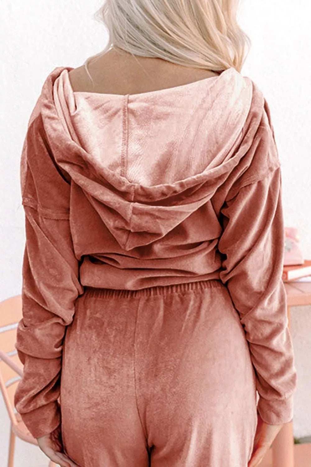 Zip Up Dropped Shoulder Hooded Top and Pants Set - Trendsi - Flyclothing LLC