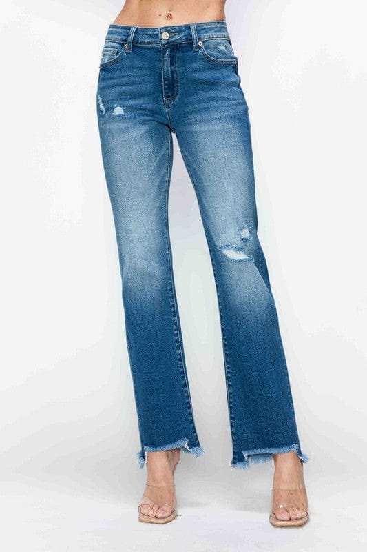 bytos Full Size Raw Hem Distressed Mid Rise Straight Jeans - Trendsi - Flyclothing LLC