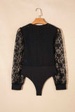 Eyelet Lace Long Sleeve Bodysuit - Trendsi - Flyclothing LLC