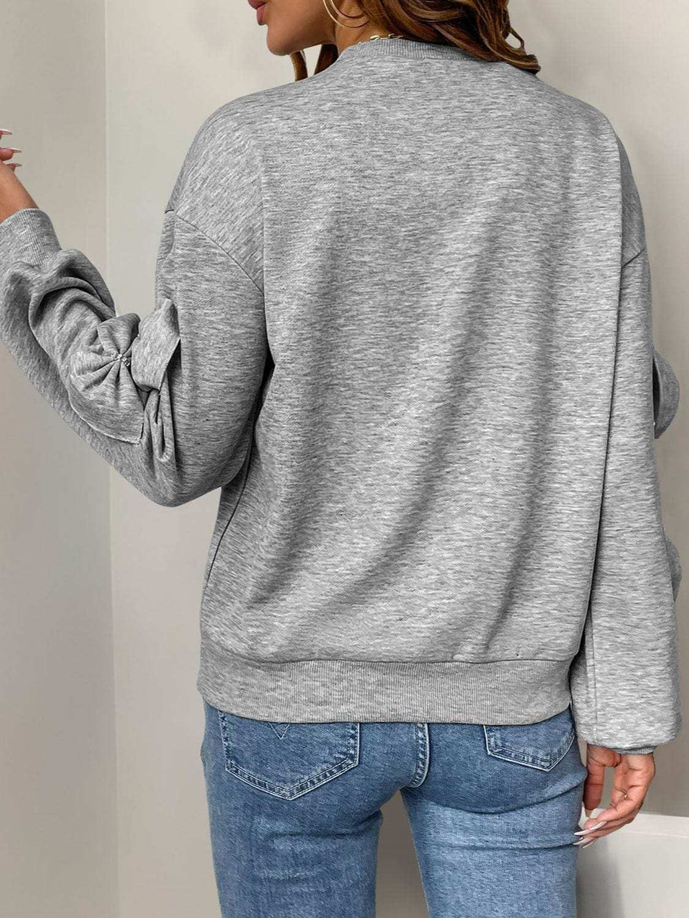 Perfee Bow Round Neck Long Sleeve Sweatshirt - Trendsi - Flyclothing LLC