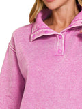 Zenana Fleece Washed High Neck Kangaroo Pocket Sweatshirt - Trendsi - Flyclothing LLC
