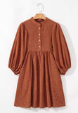 Corduroy Quarter Snap Three-Quarter Sleeve Dress - Trendsi - Flyclothing LLC