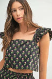 MABLE Floral Print Ruffle Top and Pants Set - Trendsi - Flyclothing LLC