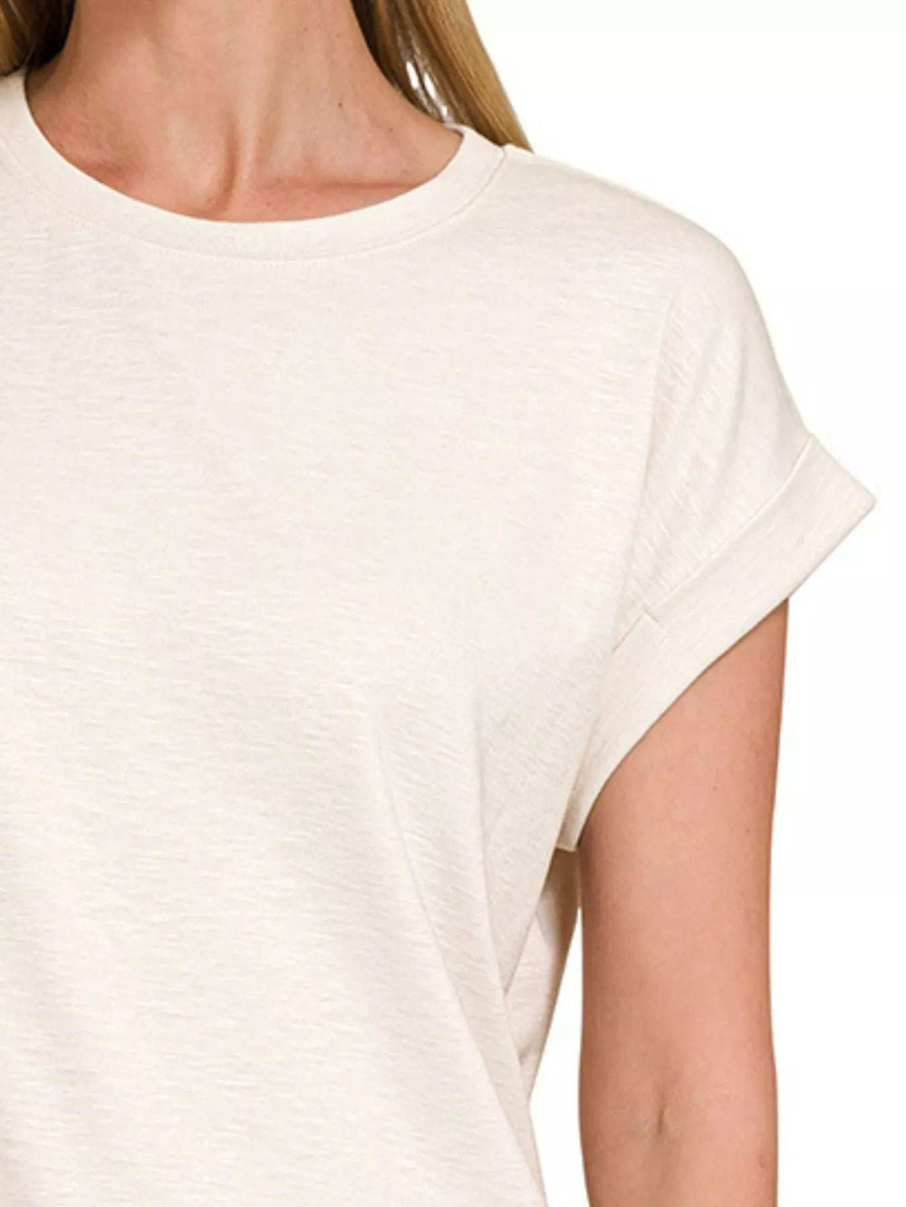 Zenana Full Size Cotton Modal Slub Rolled Sleeve T-Shirt Plus Size - Trendsi - Flyclothing LLC