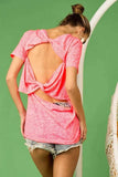 BiBi Burn Out Knit Top with Back Double Twist Detail - Trendsi - Flyclothing LLC