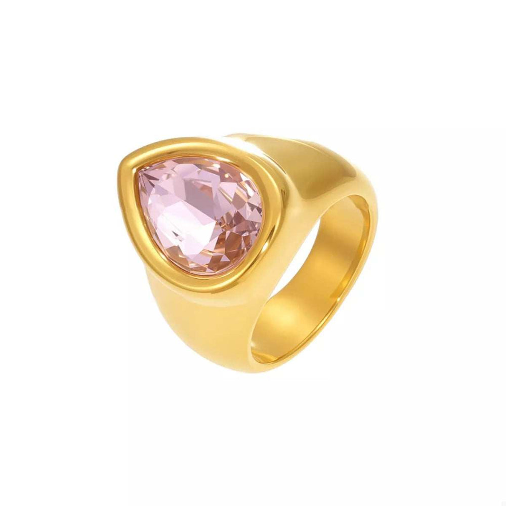 18K Gold-Plated Teardrop Zircon Ring - Trendsi - Flyclothing LLC