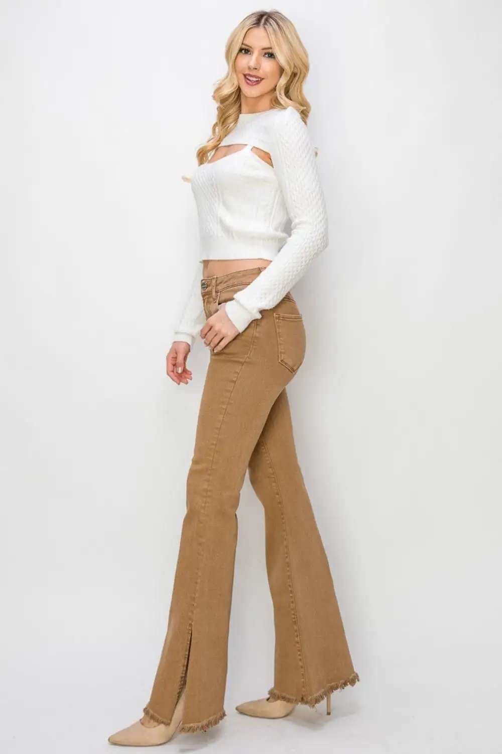 RISEN Bailey Full Size High Waist Side Slit Flare Jeans - Trendsi - Flyclothing LLC