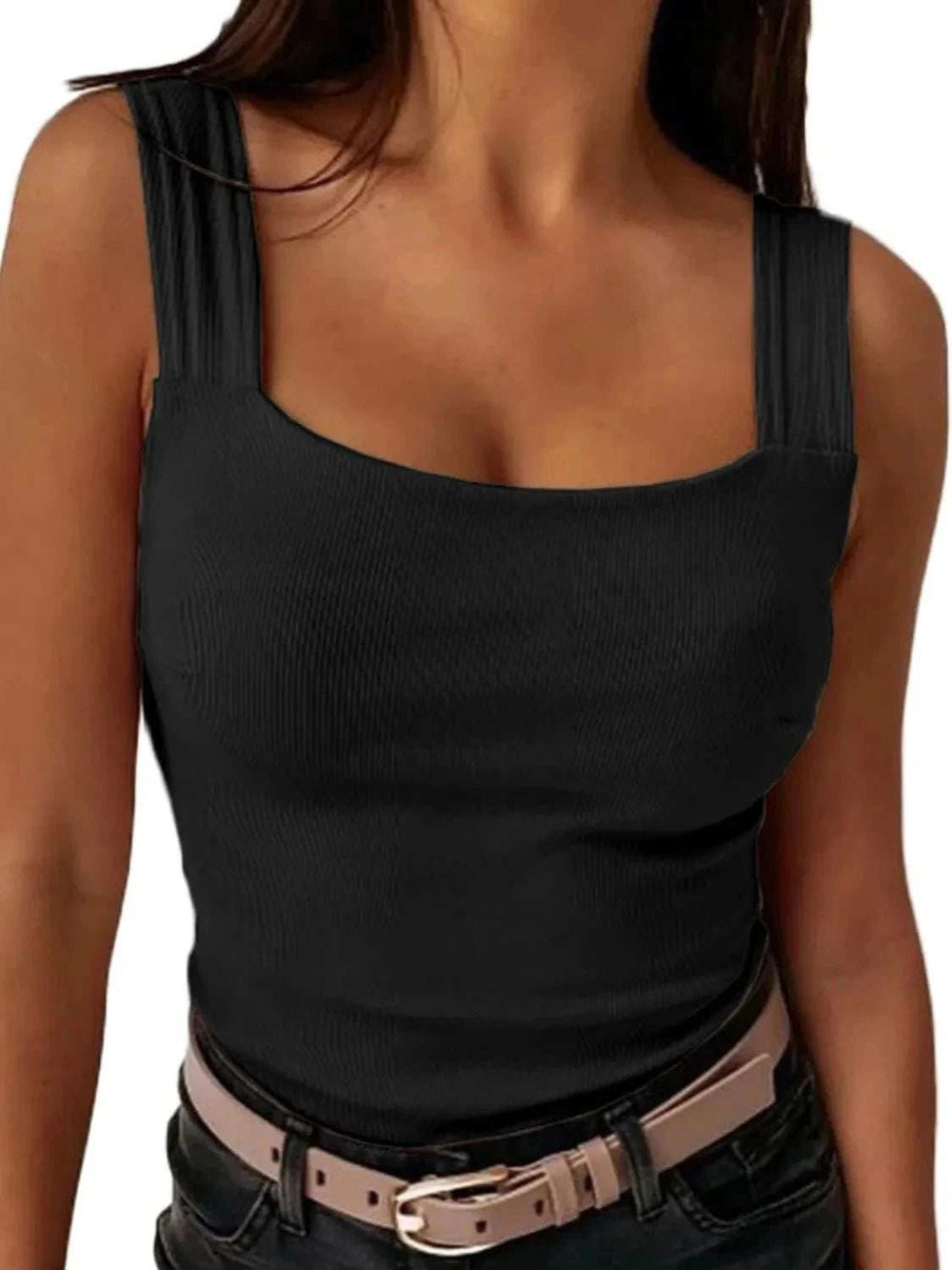 Square Neck Wide Strap Tank - Trendsi - Flyclothing LLC