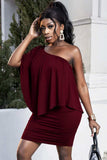 Plus Size One-Shoulder Half Sleeve Mini Dress - Trendsi - Flyclothing LLC