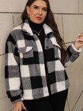 Plus Size Pocketed Plaid Collared Neck Jacket - Trendsi - Flyclothing LLC