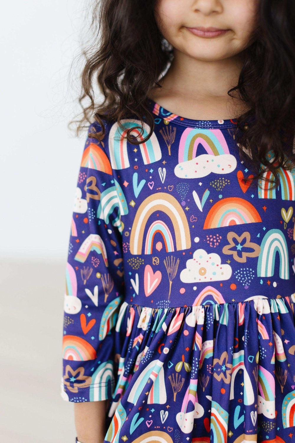 Midnight Rainbow 3/4 Sleeve Pocket Twirl Dress - Mila & Rose ® - Flyclothing LLC