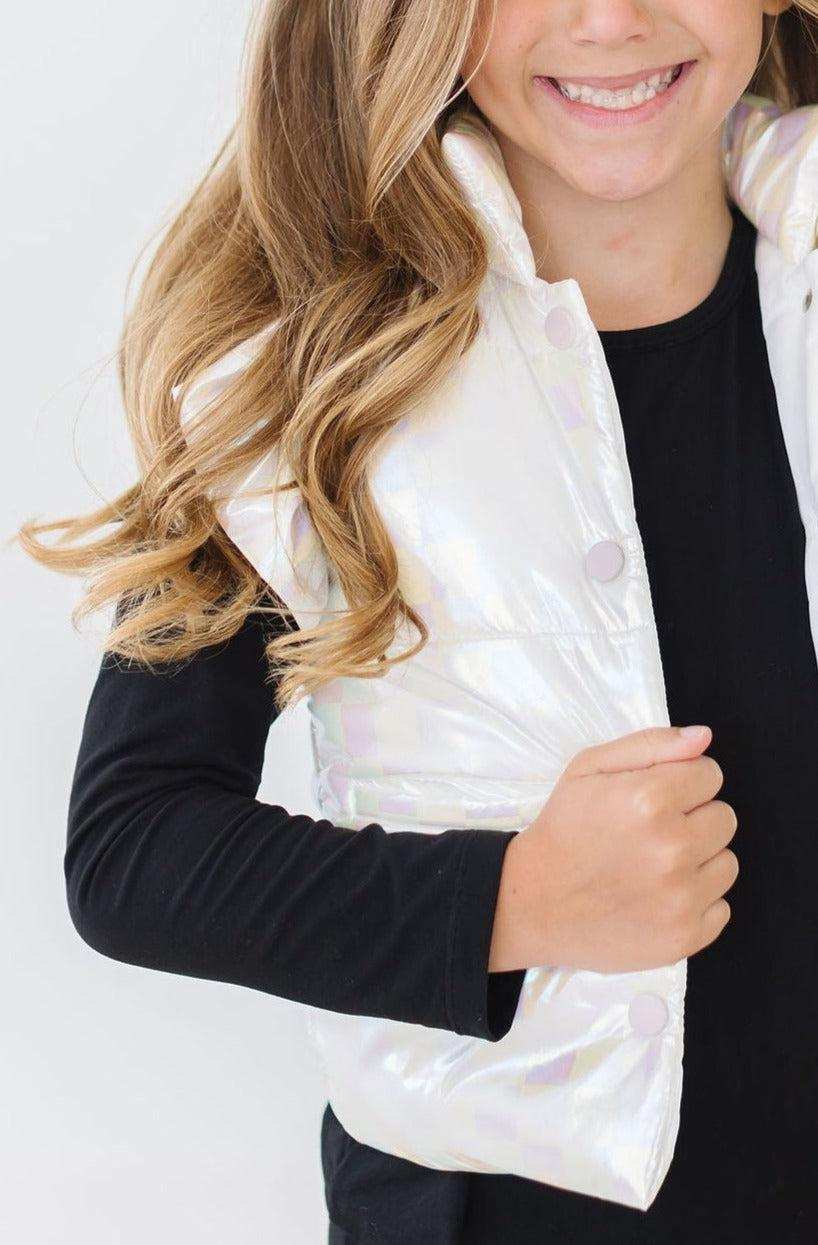 White Checker Puffer Vest - Mila & Rose ® - Flyclothing LLC