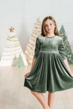 Sage Velvet Twirl Dress - Mila & Rose ® - Flyclothing LLC