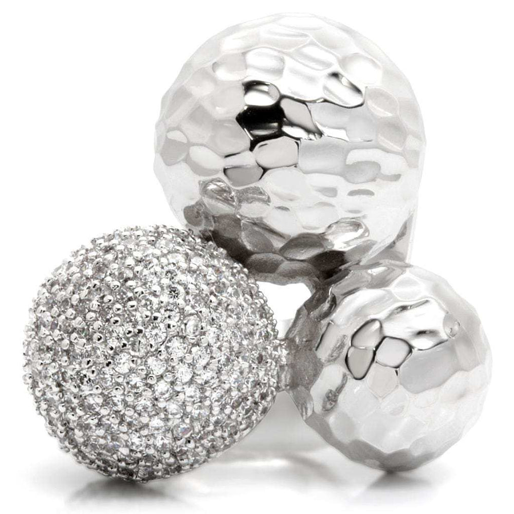 0W121 - Rhodium Brass Ring with AAA Grade CZ in Clear - Alamode - Flyclothing LLC