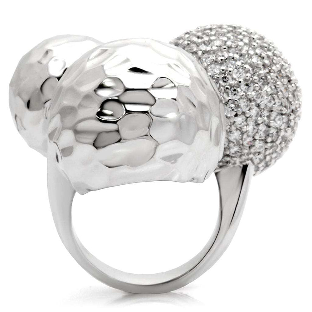 0W121 - Rhodium Brass Ring with AAA Grade CZ in Clear - Alamode - Flyclothing LLC