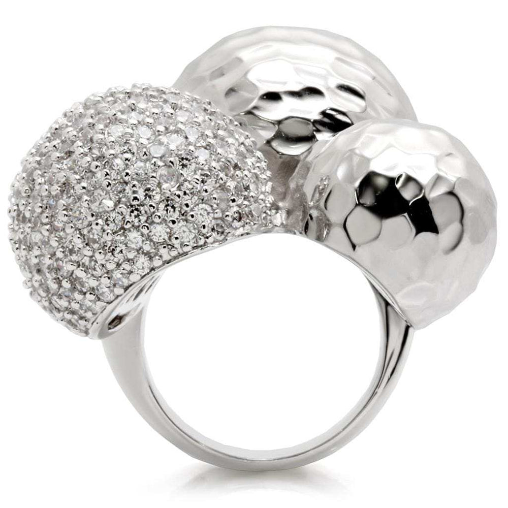 0W121 - Rhodium Brass Ring with AAA Grade CZ in Clear - Alamode - Flyclothing LLC