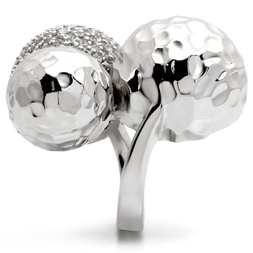 0W121 - Rhodium Brass Ring with AAA Grade CZ in Clear - Alamode - Flyclothing LLC