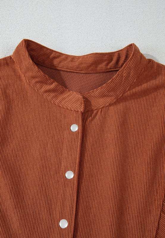 Corduroy Quarter Snap Three-Quarter Sleeve Dress - Trendsi - Flyclothing LLC