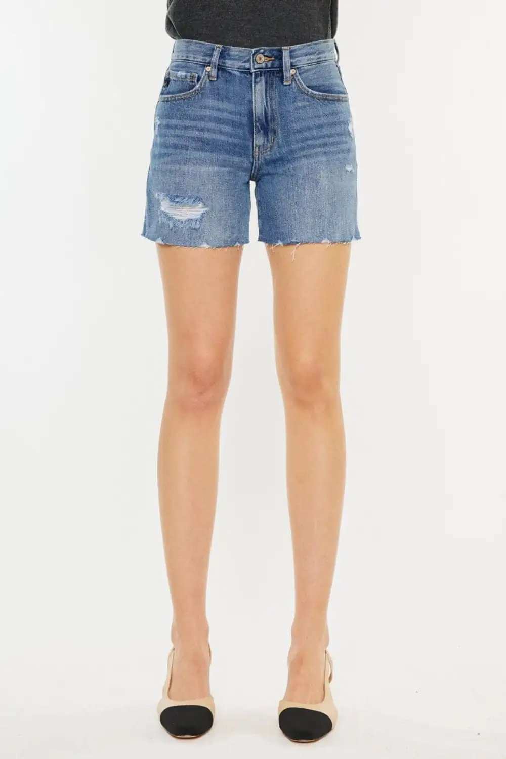 Kancan Distressed High Waist Denim Shorts - Trendsi - Flyclothing LLC