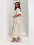 Tiered Surplice Half Sleeve Midi Dress - Trendsi - Flyclothing LLC