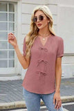 Bow Notched Short Sleeve Blouse - Trendsi - Flyclothing LLC