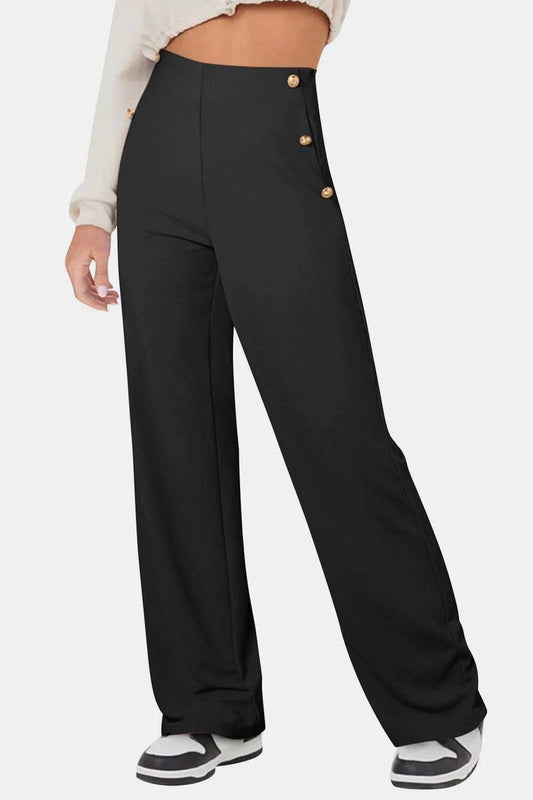 Decorative Button High Rise Pants - Trendsi - Flyclothing LLC