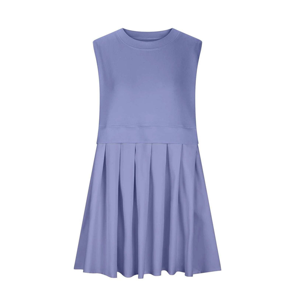 Pleated Round Neck Sleeveless Mini Dress - Trendsi - Flyclothing LLC