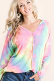 BiBi Long Sleeve Tie-Dye Terry T-Shirt - Trendsi - Flyclothing LLC