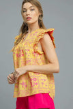 Umgee Printed Ruffle Cap Sleeve Blouse - Trendsi - Flyclothing LLC