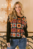 BiBi Granny Square Front Long Sleeve Top - Trendsi - Flyclothing LLC
