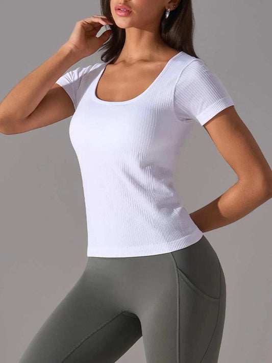 Square Neck Active T-Shirt with Detachable Chest Pads - Trendsi - Flyclothing LLC