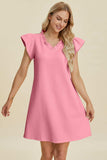Double Take Full Size Ruffled V-Neck Cap Sleeve Dress - Trendsi - Flyclothing LLC