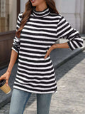 Striped Turtleneck Long Sleeve Knit Top - Trendsi - Flyclothing LLC