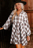 Full Size Plaid Collared Neck Balloon Sleeve Mini Shirt Dress - Trendsi - Flyclothing LLC