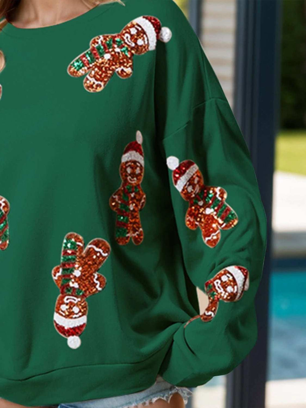 Sequin Gingerbread Man Long Sleeve Sweatshirt - Trendsi - Flyclothing LLC