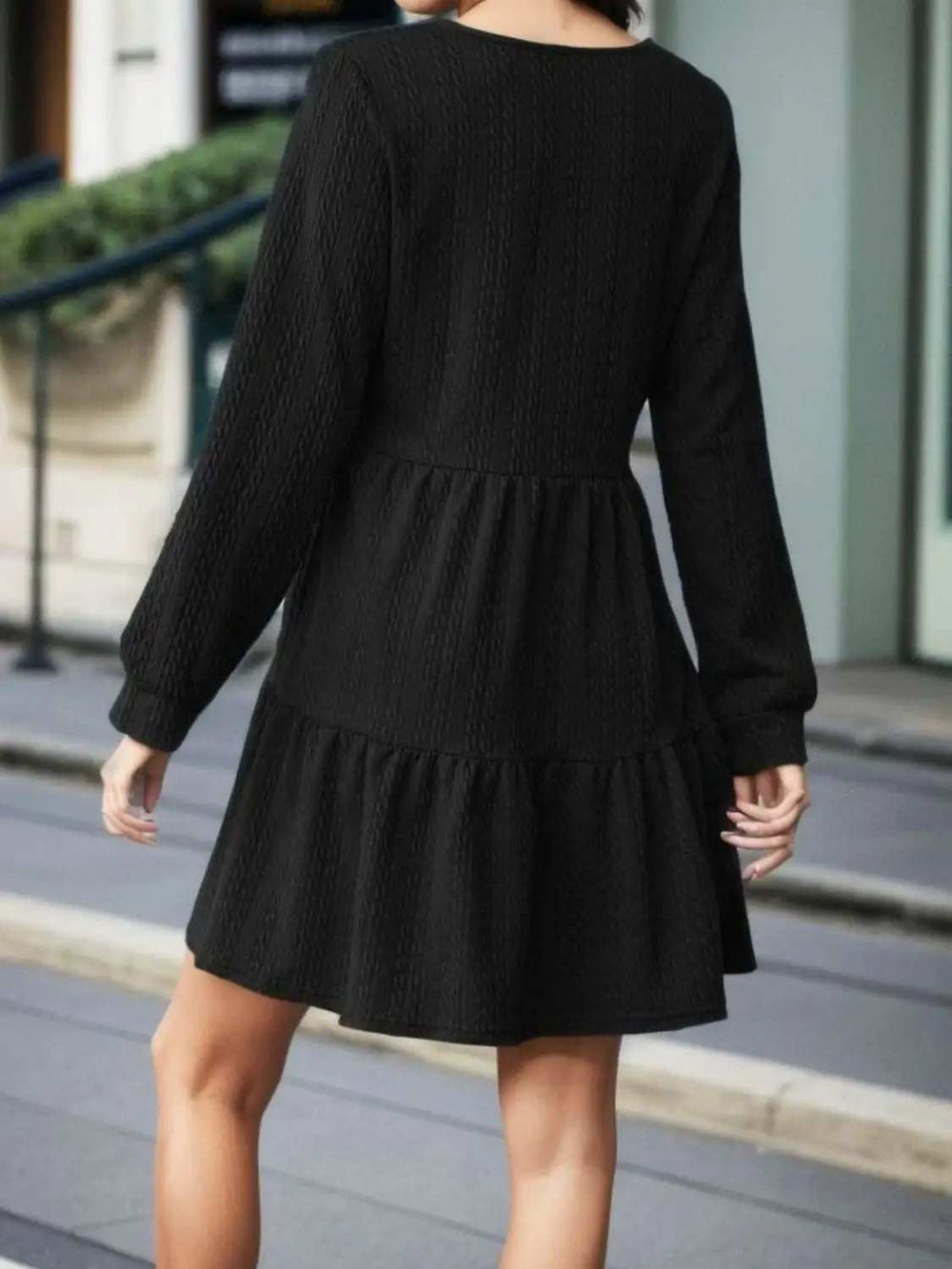 V-Neck Long Sleeve Mini Dress - Trendsi - Flyclothing LLC