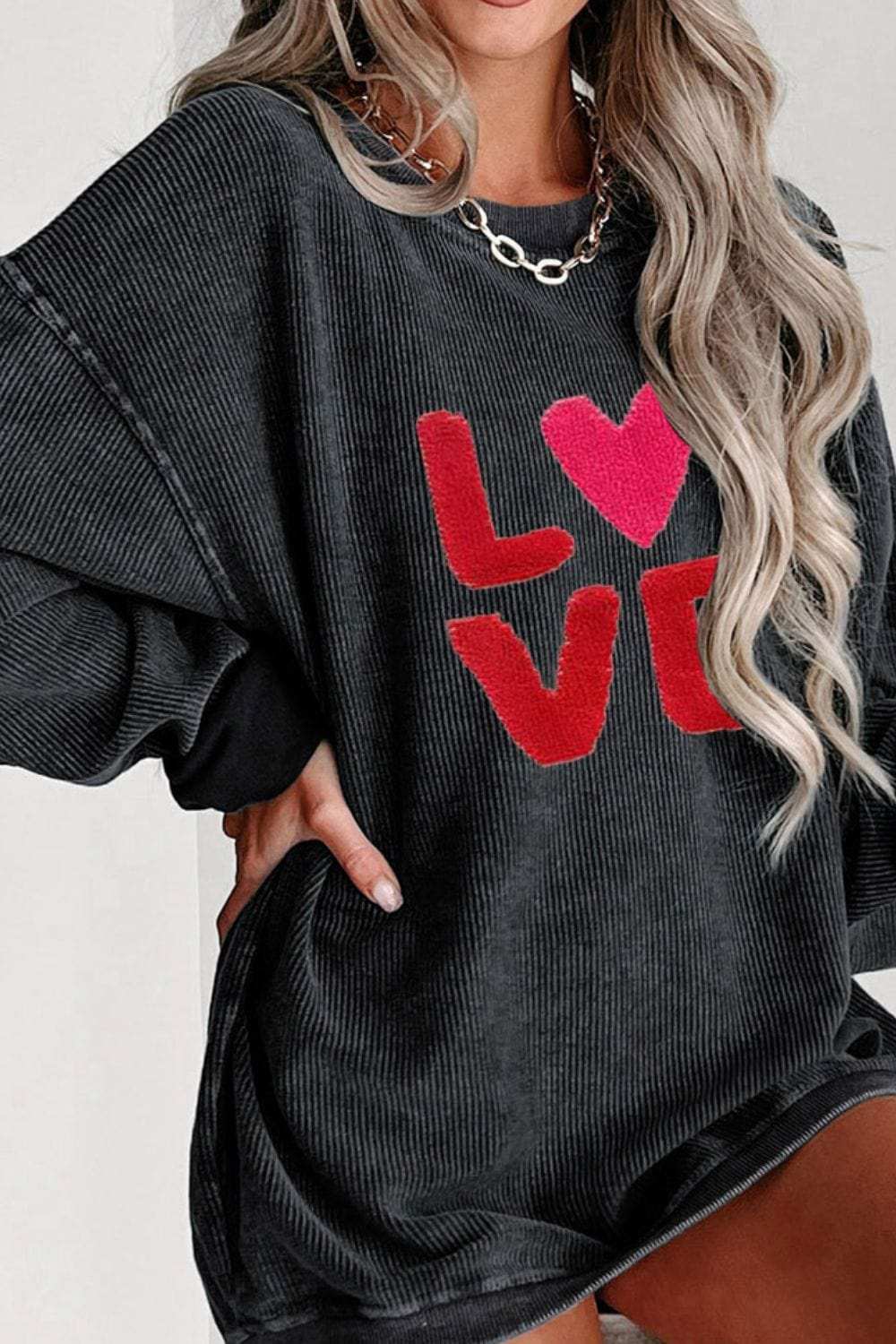Valentine’s Day LOVE Round Neck Long Sleeve Sweatshirt - Trendsi - Flyclothing LLC