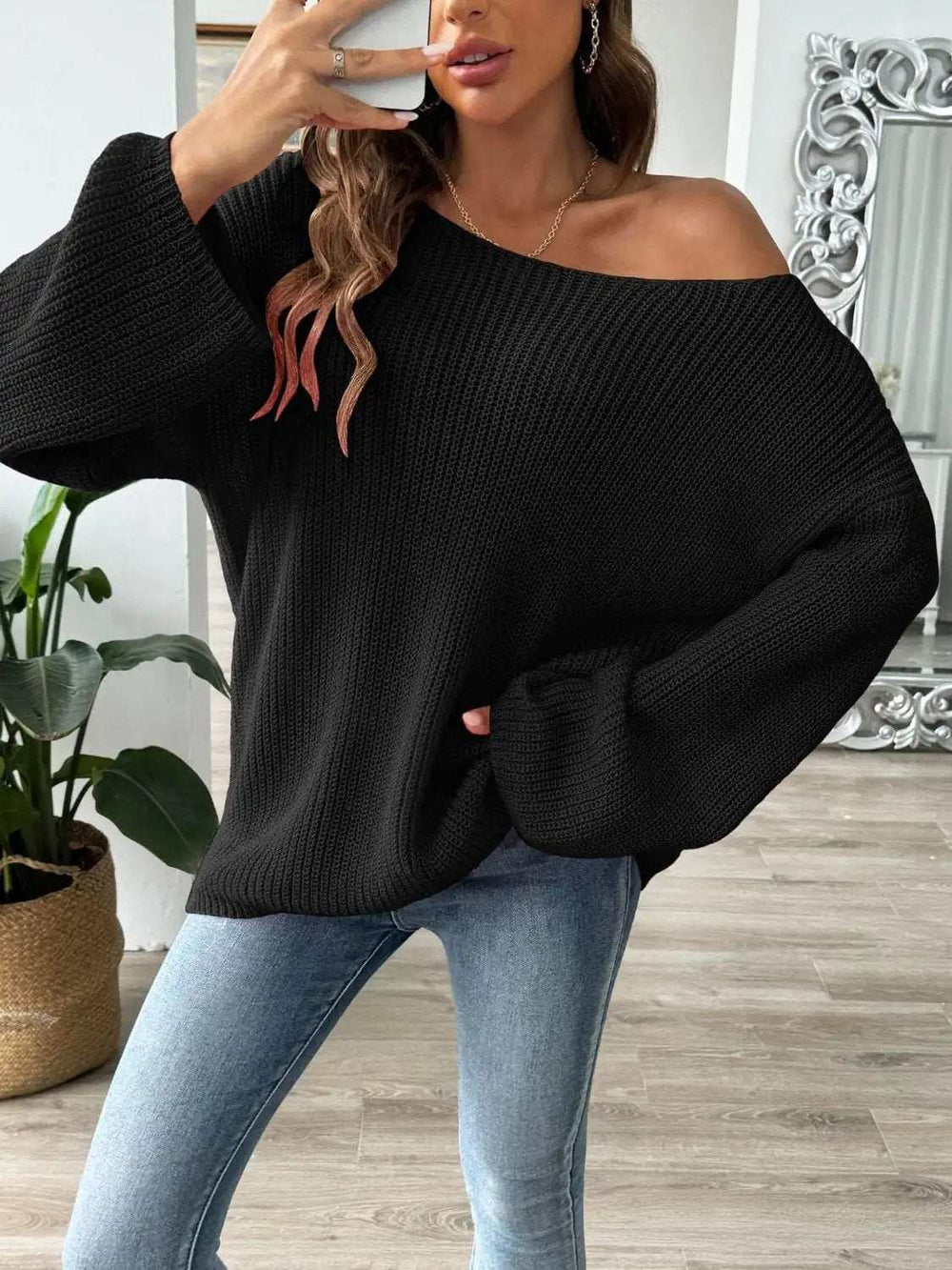 Round Neck Long Sleeve Sweater - Trendsi - Flyclothing LLC