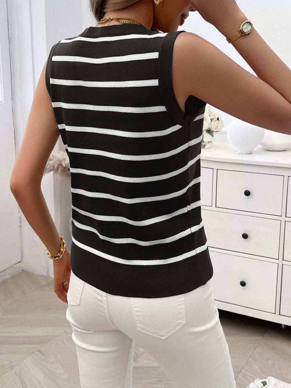 Striped V-Neck Knit Tank - Trendsi - Flyclothing LLC