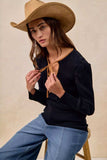 BiBi Ribbed Contrast Front Tied Top with Shrried - Trendsi - Flyclothing LLC