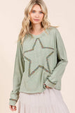 Mittoshop Mineral Wash Star Patch Long Sleeve T-Shirt - Trendsi - Flyclothing LLC