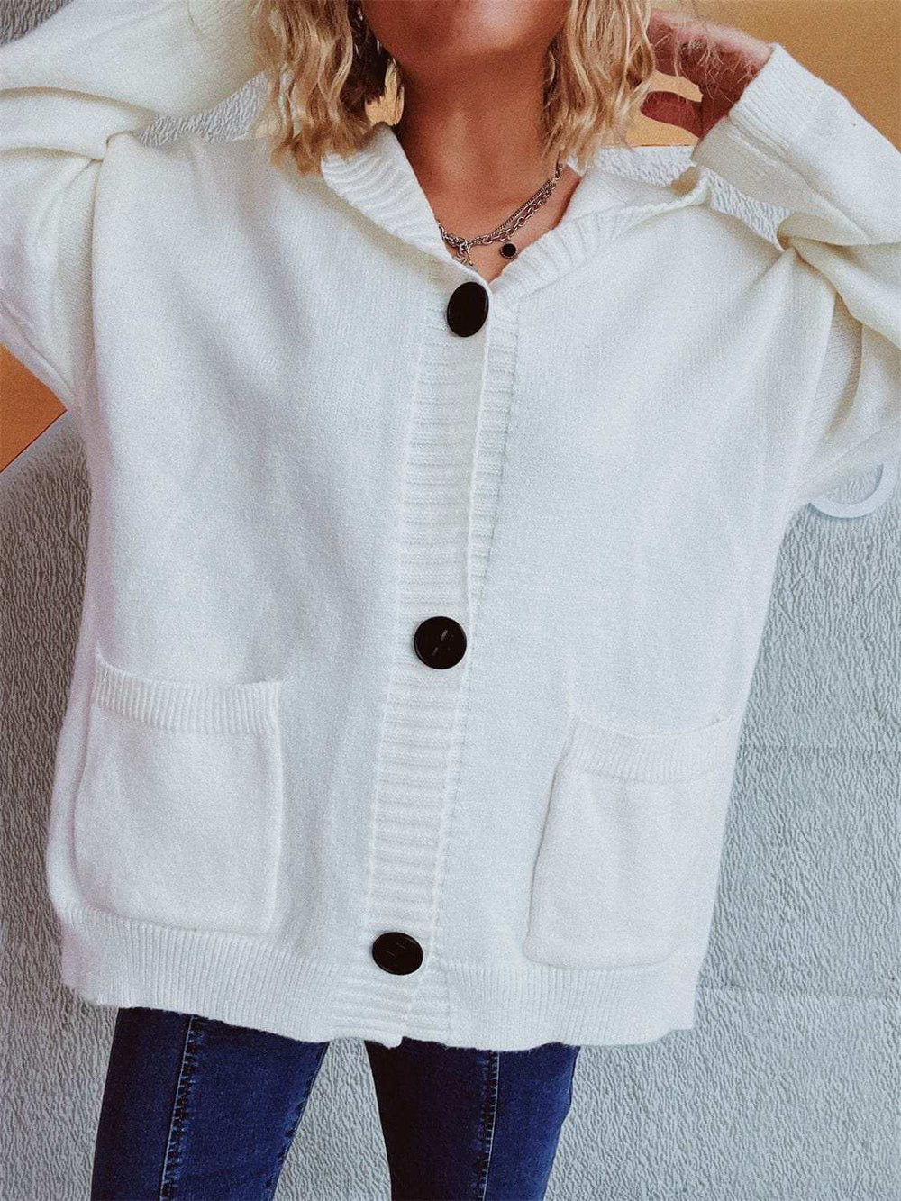 Dropped Shoulder Long Sleeve Hooded Cardigan - Trendsi - Flyclothing LLC